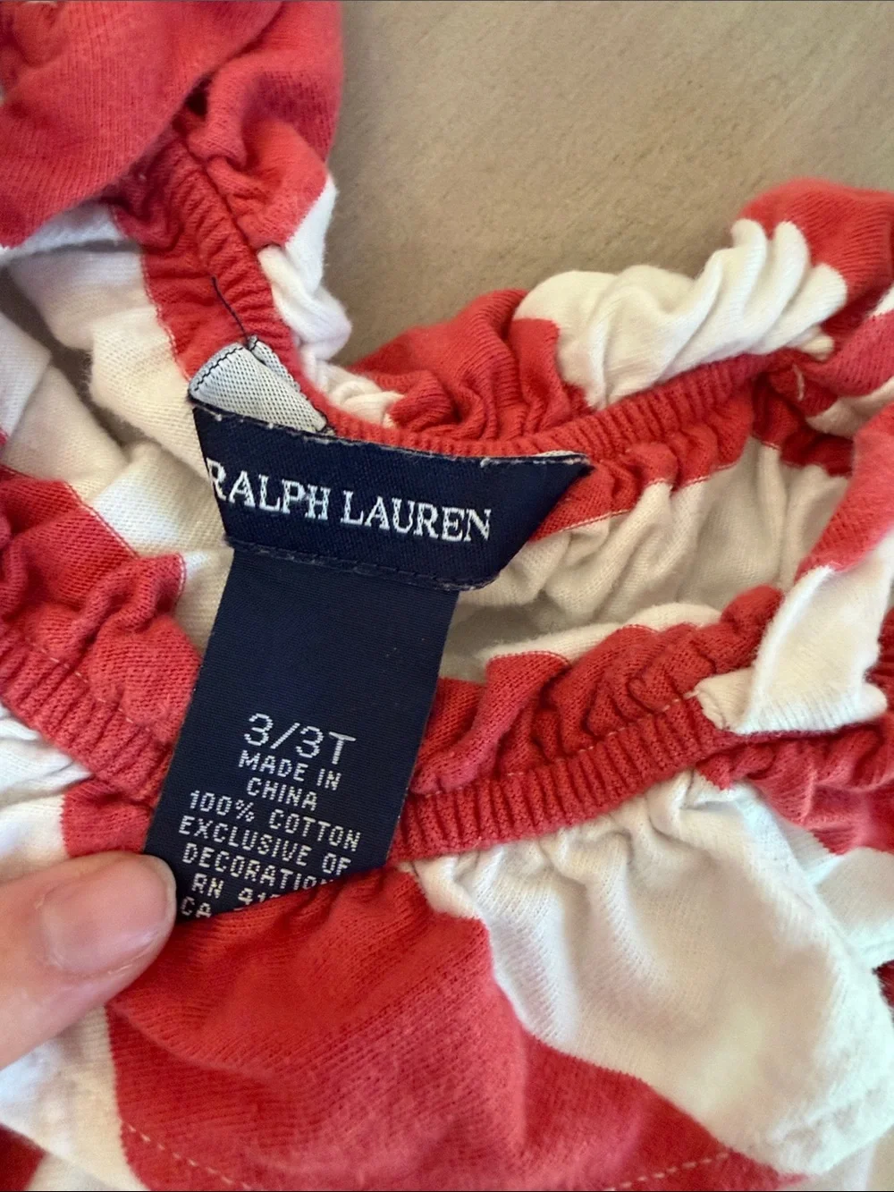 Ralph Lauren Red and White Striped Girls Romper